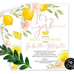LEMON baby shower invitation Pink Lemon baby shower Lemonade baby shower Summer baby shower pink yellow Girl baby shower invitation