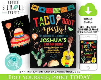 Taco 'bout a party Invitation FIESTA birthday invitation printable Sombrero Cactus Birthday Invitation First birthday instant download