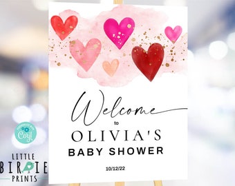 VALENTINE'S baby shower welcome sign sweetheart baby shower decorations Showered with love baby shower invitation Hearts Love baby shower