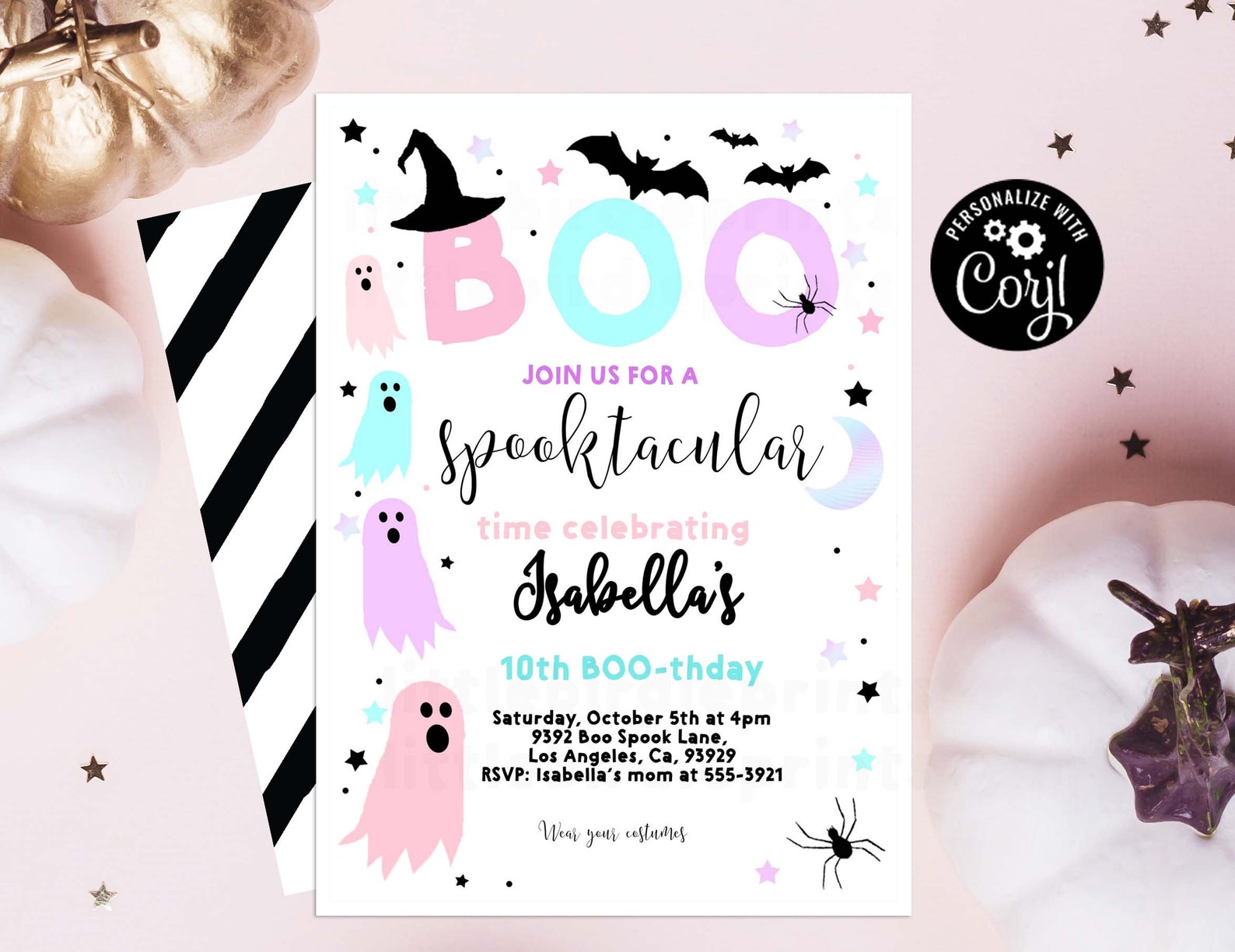 Pink Halloween Birthday Invitation Pink Pastel Spooktacular Etsy
