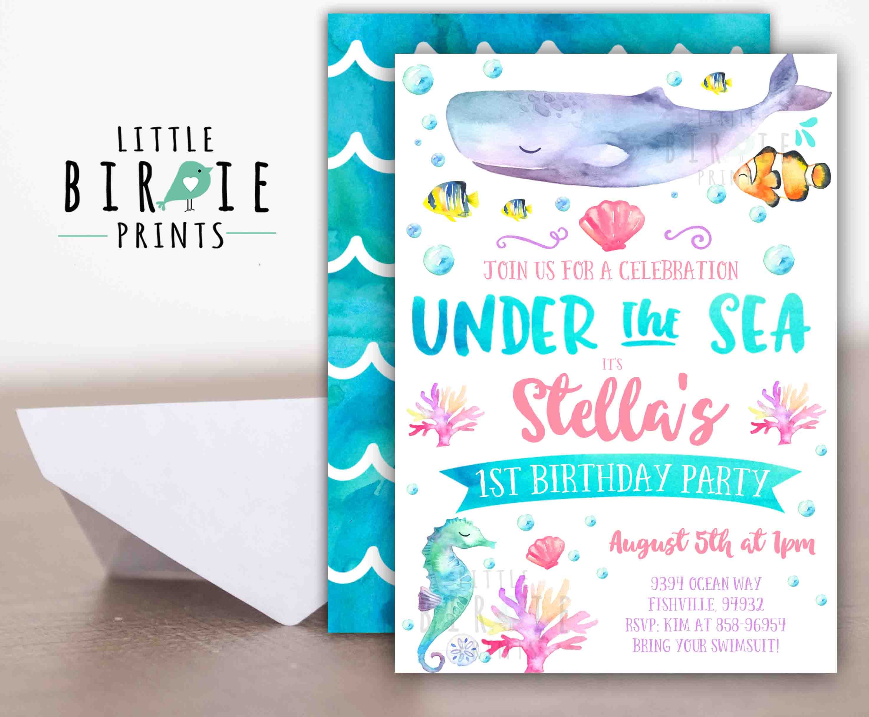 Under the sea invitation Girl Pink Under the sea birthday Etsy