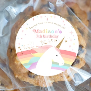 Einhorn Gastgeschenke, Einhorn Aufkleber, Einhorn Geburtstagsfeier Dankeschön, Regenbogen Geburtstagsfeier Sofortdownload Vorlage