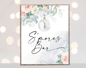 Smore's bar sign, Winter baby shower sign, winter bridal shower sign, winter onederland s'mores bar sign, Pink blooms blush flowers, boho