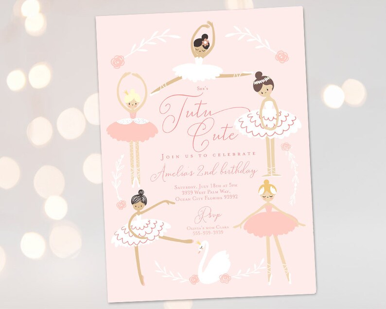 Tutu cute birthday invitation, Two two cute ballerina birthday party invitation, Ballet birthday invitation 2nd birthday tutu invitation image 2