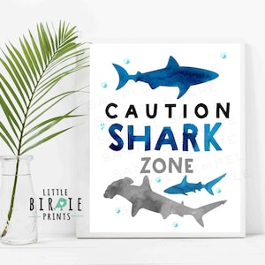 SHARK Birthday party decorations Shark sign caution sharks danger sharks birthday party sign Shark birthday party sign instant download
