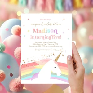Unicorn invitation, Unicorn birthday party invitation template, Editable unicorn birthday invitation Minimalist Modern invitation rainbow
