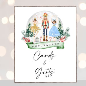 Cartões e presentes de festa de quebra-nozes, festa de aniversário de quebra-nozes de Natal ou chá de bebê, chá de bebê de menina, árvore de Natal de inverno, globo de neve