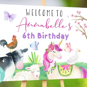 Editable Farm Welcome sign Petting Zoo welcome sign Magical Welcome sign Unicorn farm birthday party Girl farm birthday instant download