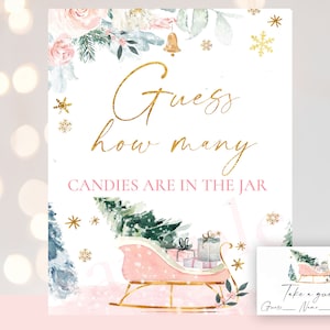 Winter Sleigh baby shower game sign guess how many candies are in the jar Baby it&#39;s cold outside snowflakes Girl winter baby shower snow