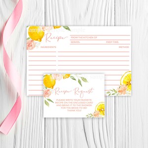 Recept Card Lemon recept kaart Keuken bruidsdouche Citroen bruids douche afdrukbaar Recept verzoek insert Keuken douche Gele bruidsdouche