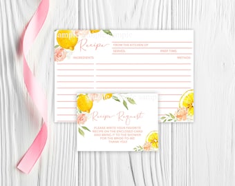 Rezeptkarte Zitronen Rezeptkarte Küche Brautdusche Zitronen braut shower druckbar Rezeptwunsch Einlage Küche Dusche Gelb Brautdusche