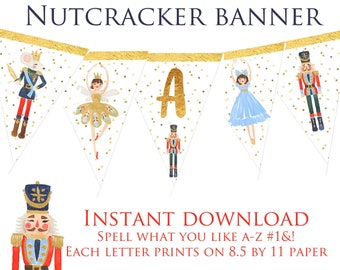 NUTCRACKER Birthday party decorations Nutcracker party decorations Instant download printable banner Sugar Plum Fairy Ballerina Winter party