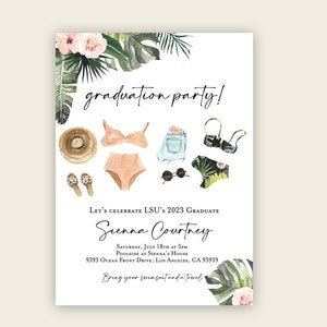 Tropical Graduation invitation 2024, Pool Party Graduation End of school year summer party invitation Hawaiian Luau Beach party pool summer