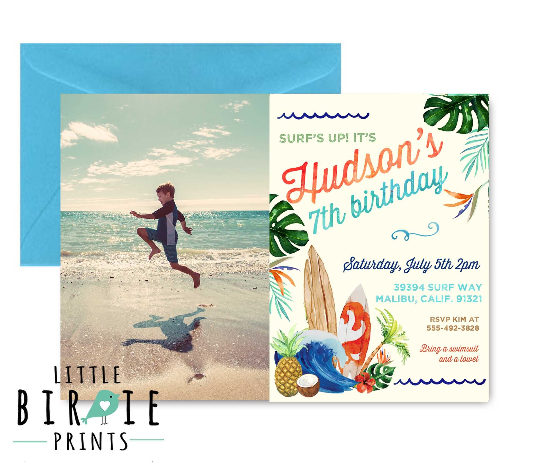 SURF Birthday Invitation Surfboard Birthday Invitation Surfing | Etsy