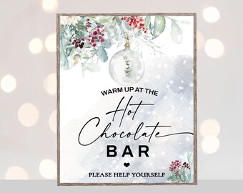 Hot chocolate bar sign, Red green Christmas hot chocolate bar sign, Winter bridal shower, winter baby shower Christmas party hot cocoa sign