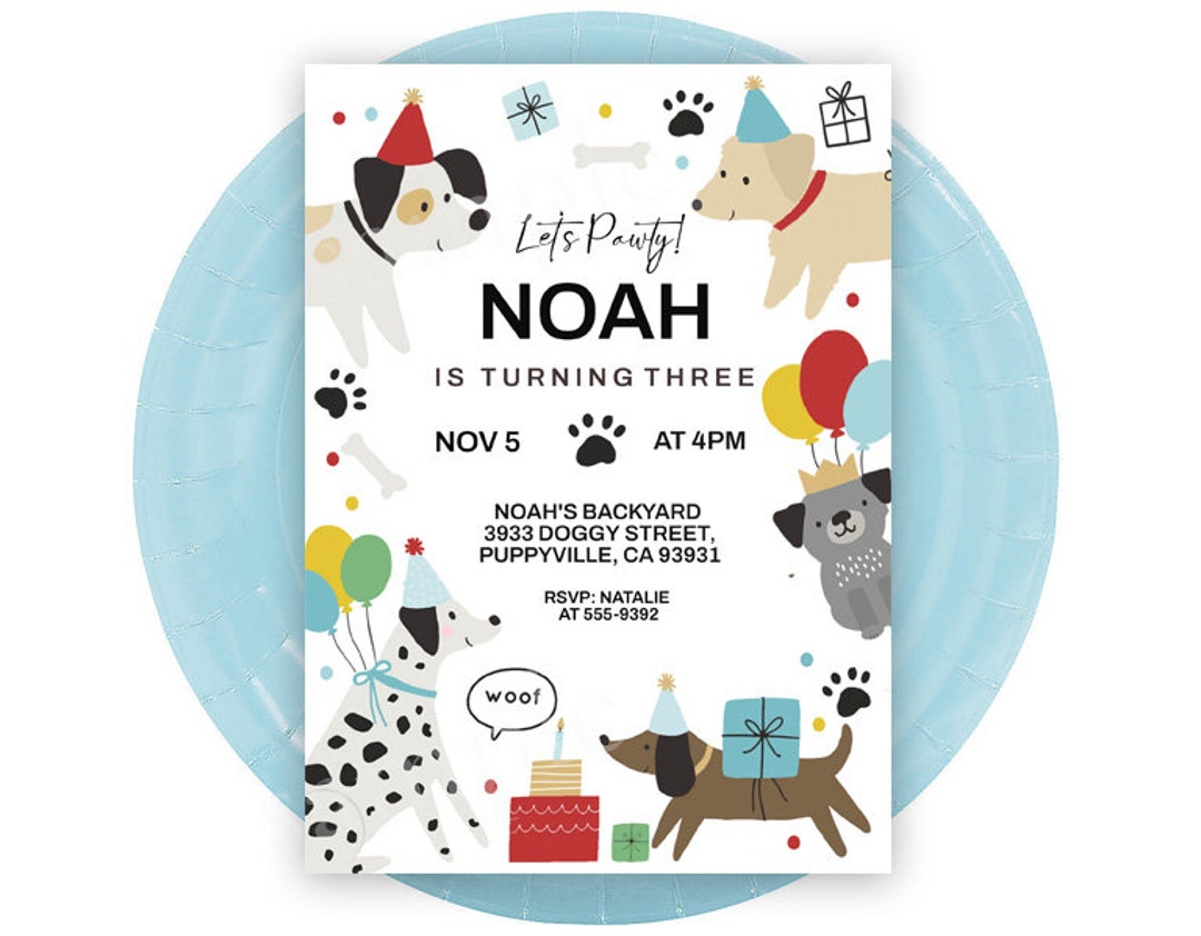 Puppy Dog Birthday Party Invitation, Boy Puppy Dog Pawty Invitation ...