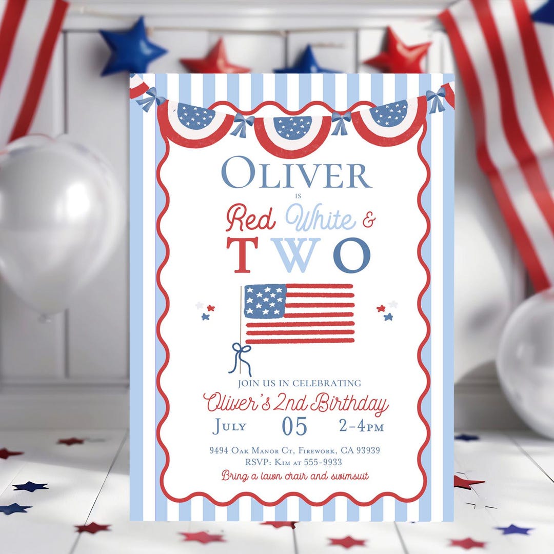 Red White and Two Birthday Invitation Red White and Blue 2nd Birthday ...