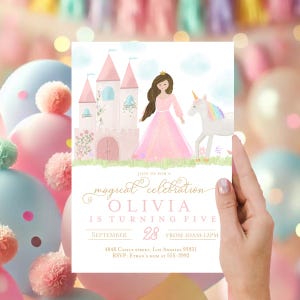 Princess Birthday Invitation, Unicorn Princess Girl Birthday Party Invite Printable Invitation, Castle Magical, Editable Invitation Template