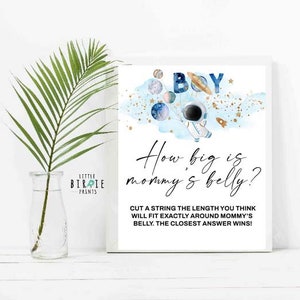 Astronaut baby shower game how big is mommy's belly, stars galaxy planets baby shower blast off to the moon baby shower balloons game