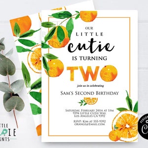 Cutie birthday invitation 2nd birthday invitation Second birthday Our little cutie is turning two invitation Citrus Fruit Oranges invite image 4