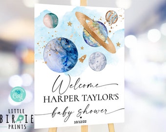 Editable Space baby shower welcome sign, Outer space shower decorations Download Printable Template Blast off outer space sign to the moon