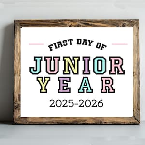 Signe premier jour de l&#39;année junior, premier jour de la 11e année signe imprimable fille rose signe de retour à l&#39;école téléchargement immédiat de Highschool Junior