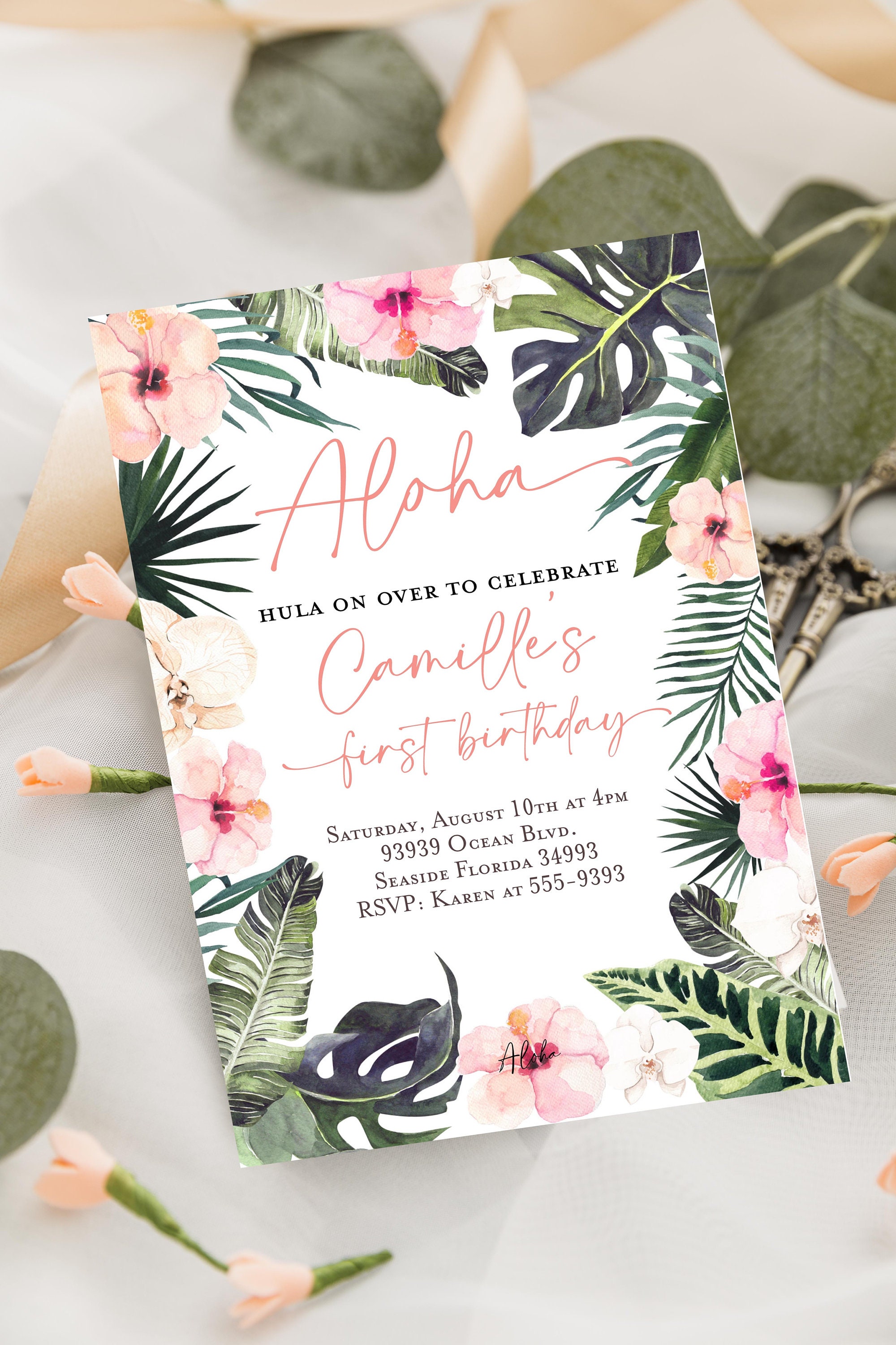 TROPICAL Birthday Party Invitation Pink Pineapple Invitation Hawaiian ...