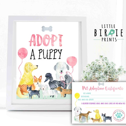 Puppy Kitty Party Adoption Certificate and Adopt a Puppy Sign - Etsy