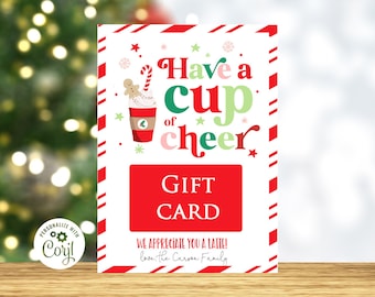 Porta tarjetas de regalo de café navideño imprimible, porta tarjetas de regalo de café navideño para maestros, porta tarjetas de regalo navideño, tarjeta de regalo para compañeros de trabajo