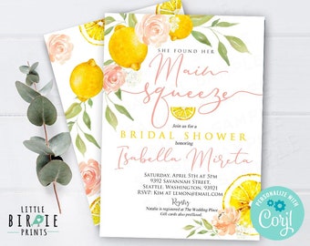 Main squeeze bridal shower invitation Lemon Bridal Shower invitation Lemon Summer bridal shower invitation Wedding Brunch Citrus invitation