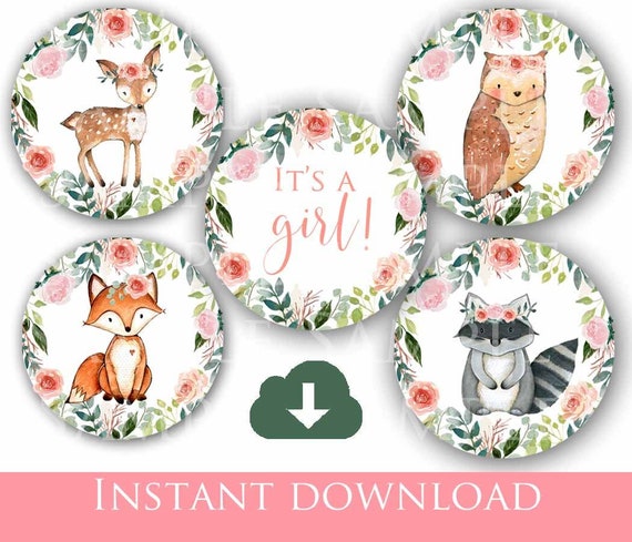 Woodland Baby Shower Decorations Cupcake Toppers Girl Pink Etsy