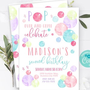 Girl Bubbles birthday invitation Pink Bubble invitation bubbles party invitation bubbles invitation bubble party bubble first birthday