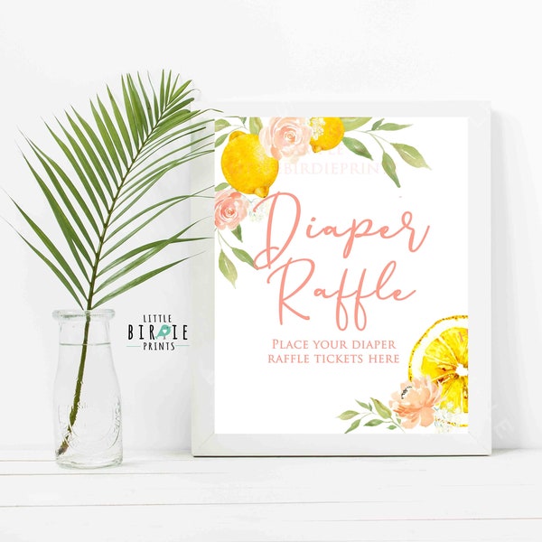 LEMON diaper raffle tickets sign Pink Blush lemon diaper raffle tickets instant download Lemonade lemon baby shower Girl Boho pink Citrus