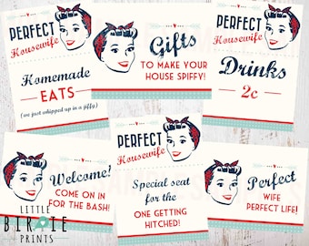 Retro Bridal Shower Decorations Housewife Retro 1950's Perfect Housewife 50's Kitchen Bridal Shower Signs Invitation to match in shop