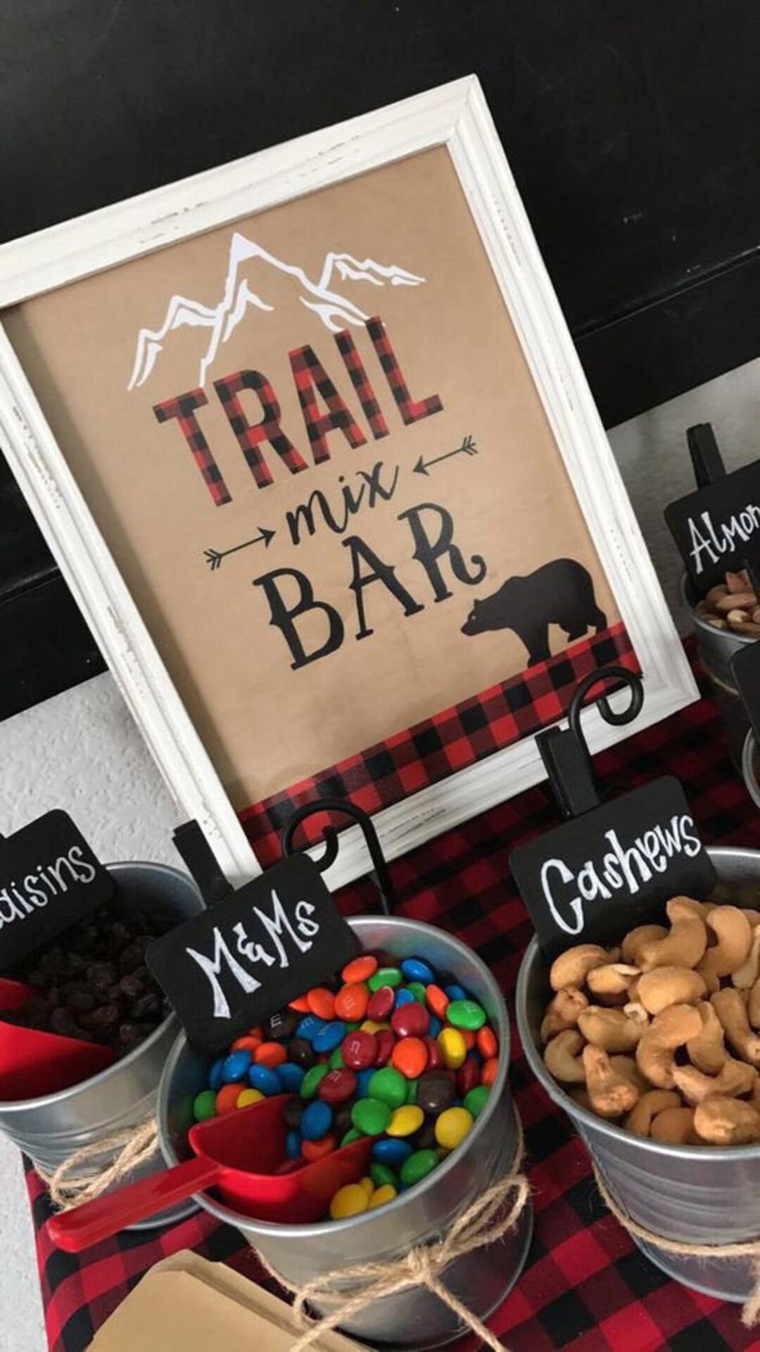 Trail Mix Bar Decor, Buffalo Plaid Trail Mix Bar Kit, Trail Mix