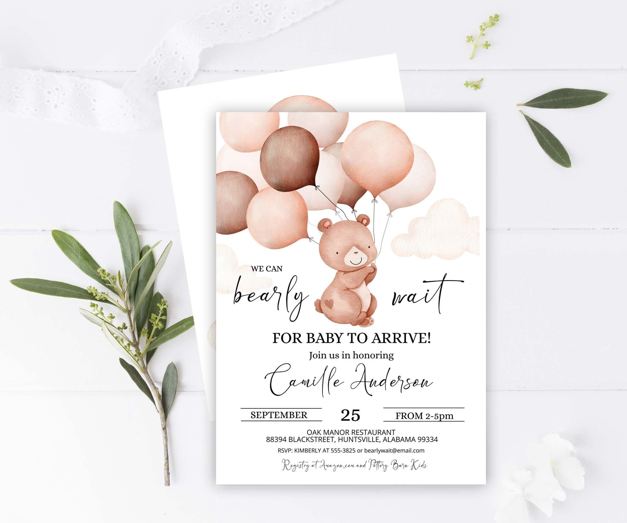 Bearly Wait Baby Shower Invitation Template Teddy Bear Etsy España