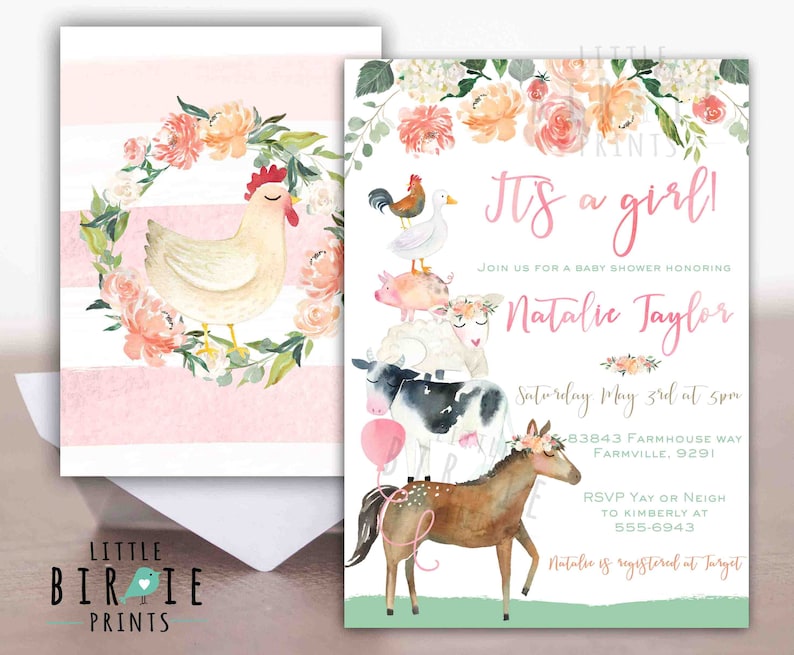 FARM BABY SHOWER Invitation Girl Farm Baby Shower Barnyard Etsy