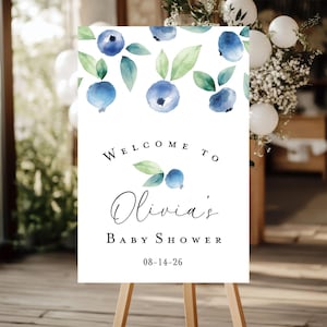 Blueberry baby shower welcome sign, Blueberries baby shower sign, Summer fruit baby shower Blue printable instant download sign