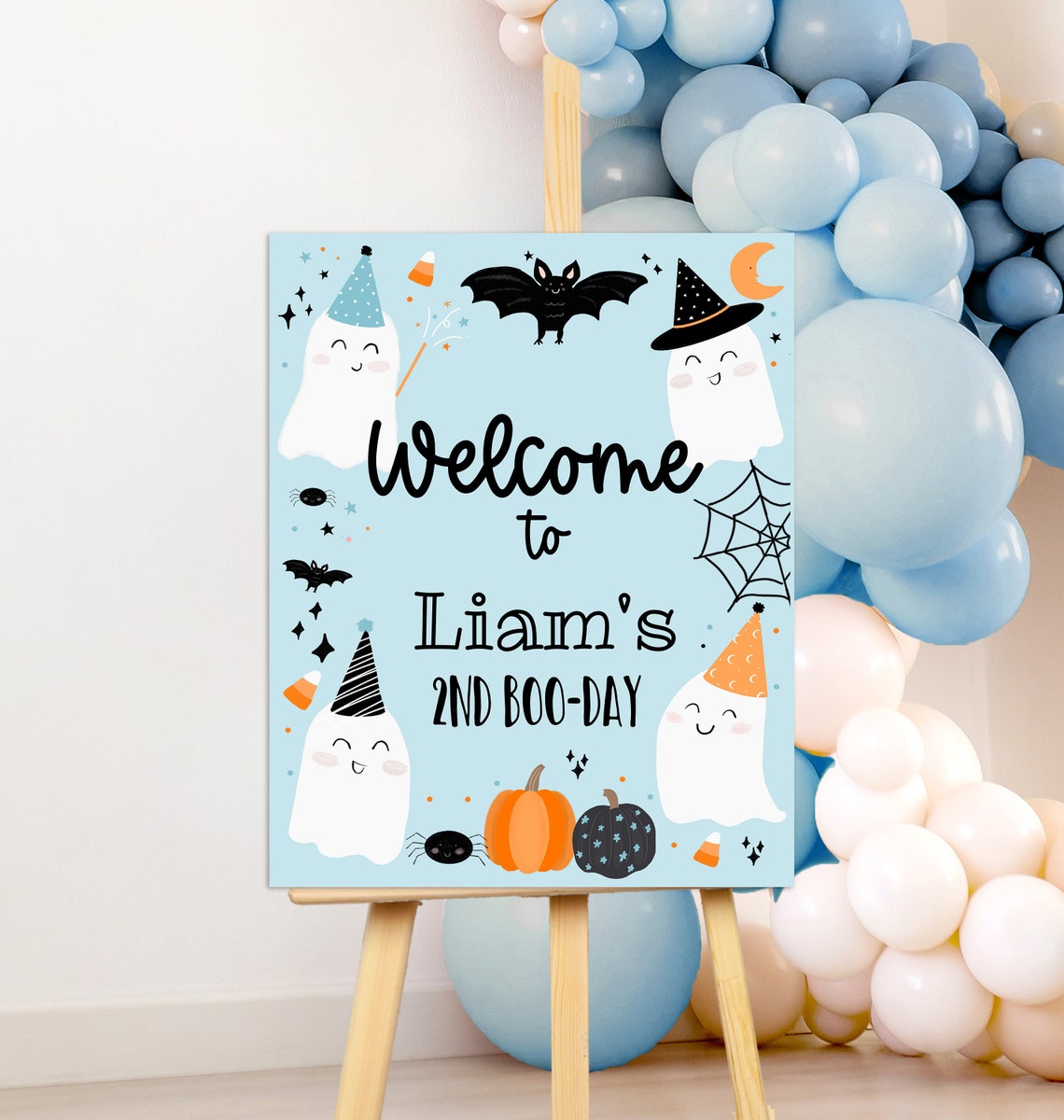 Spooky Ghost Birthday Welcome SIGN Boy Blue Halloween Welcome Sign ...