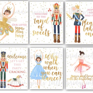 NUTCRACKER Birthday party decorations  Nutcracker birthday party signs welcome party favor signs Ballerina Sugar plum fairy Instant download