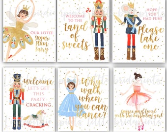 NUTCRACKER Birthday party decorations  Nutcracker birthday party signs welcome party favor signs Ballerina Sugar plum fairy Instant download