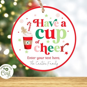 Etichetta regalo per tazza di Natale, etichetta regalo per caffè di Natale stampabile per una tazza di allegria, regalo per tazza di cioccolata calda, regalo di Natale per insegnanti, regalo per la classe.