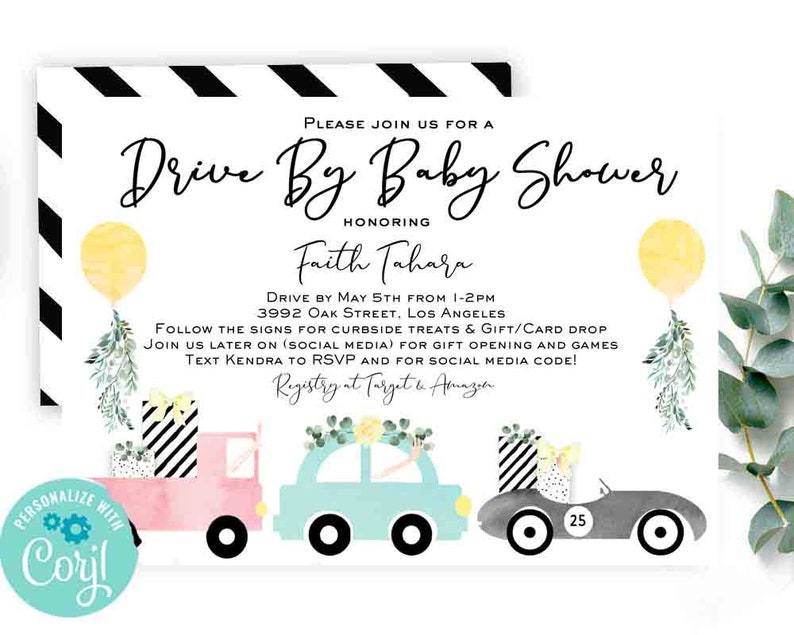 Editable Drive by baby shower party favor sign Yellow Drive Etsy