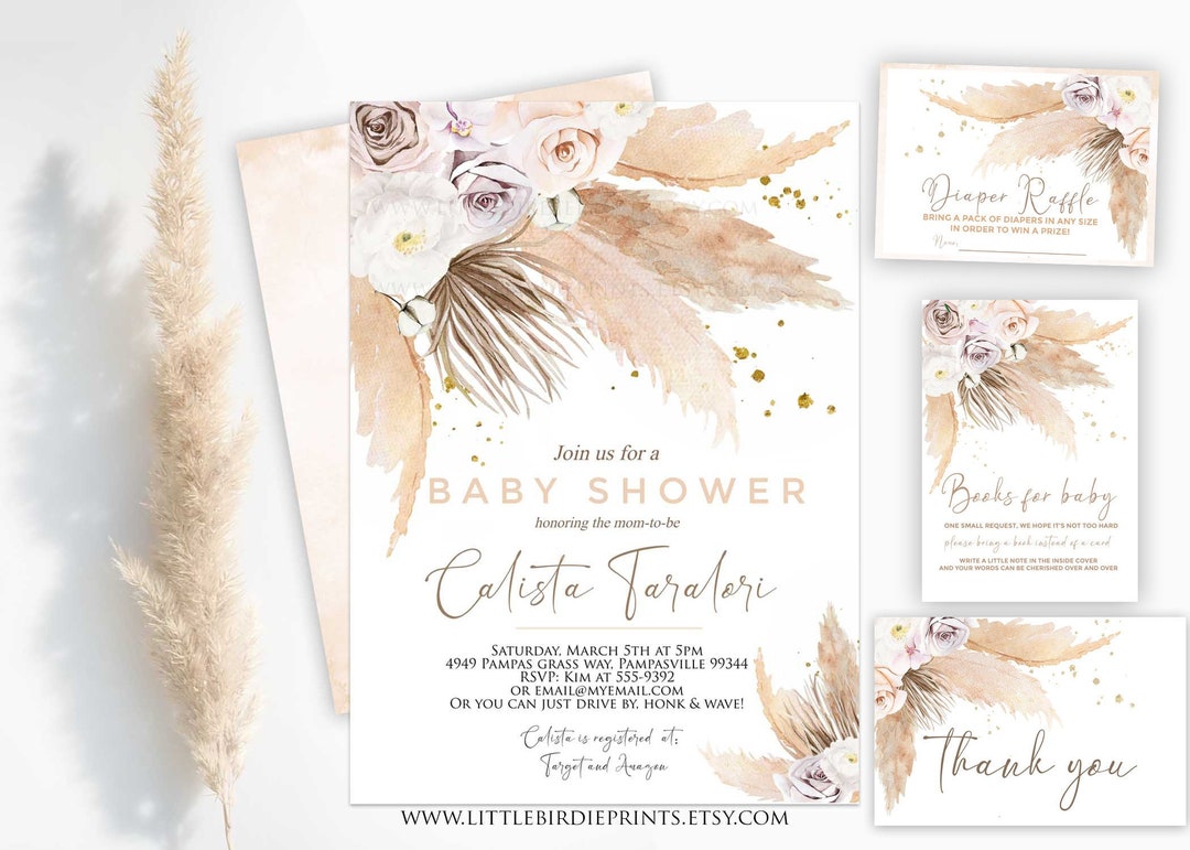 Pampas Grass Baby Shower Invitation Baby Shower Editable Invitation