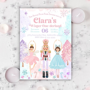 Winter Onederland birthday invitation NUTCRACKER 1st birthday Birthday invitation Sugar plum fairy Ballet Pink Christmas first birthday