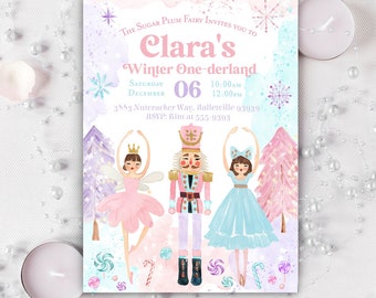 Winter Onederland Geburtstagseinladung NUSSKNACKER 1. Geburtstag Geburtstagseinladung Zuckerfee Ballet Pink Christmas Erster Geburtstag