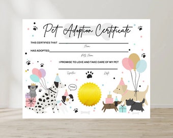 Puppy adoption certificate puppy dog party activity, GIRL Dog party favor printable Adopt a dog adopt a puppy, Girl dog party any age