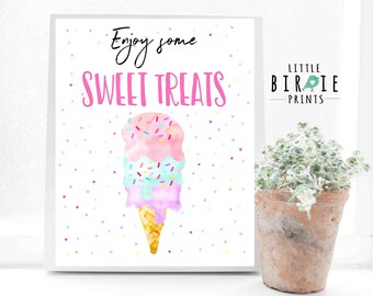 Ice cream party sign Ice cream bar, Sprinkles summer birthday, Girl ice cream bar sign birthday Enjoy some sweet treats sign party favor