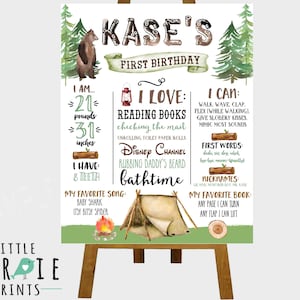 ONE HAPPY CAMPER Milestone poster to match one happy camper invitation Camping first birthday Bear Outdoor camp birthday party 1st birthday image 1