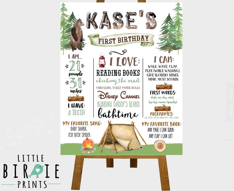 ONE HAPPY CAMPER Milestone poster to match one happy camper invitation Camping first birthday Bear Outdoor camp birthday party 1st birthday image 1